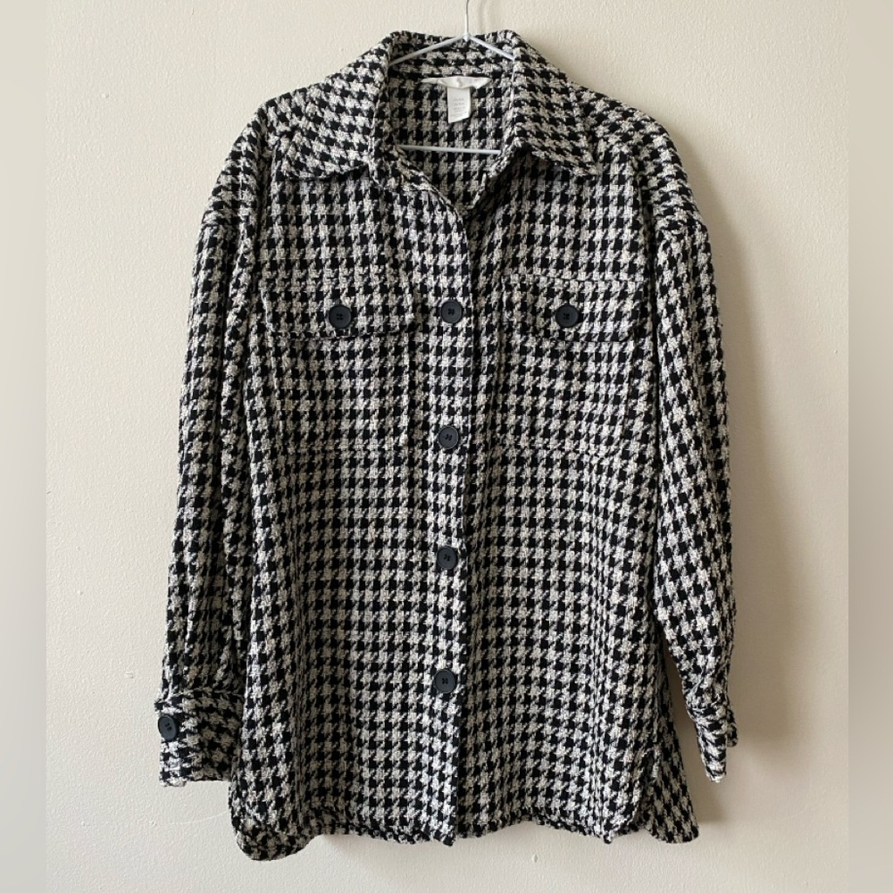 Like new H&M houndstooth plaid tweed shirt jacket unisex